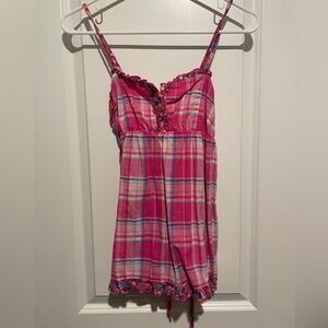 SO Pink Plaid Tank Top with Floral Trim